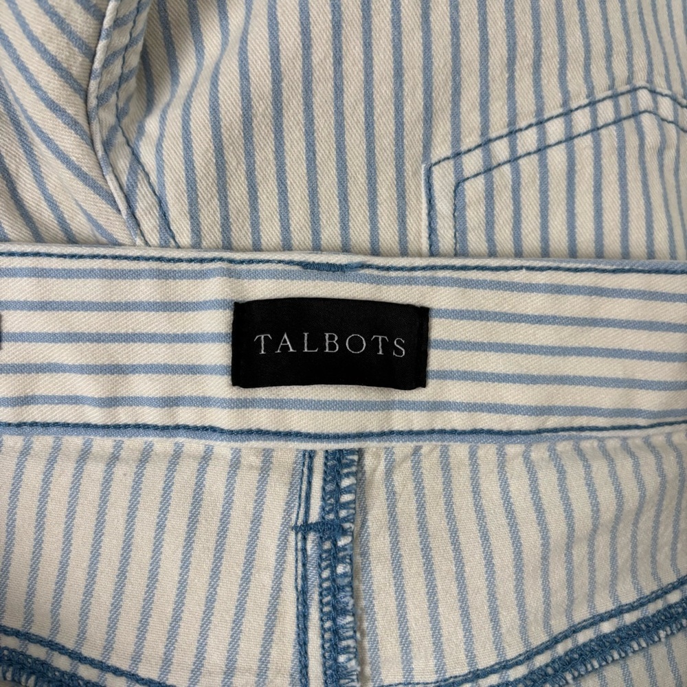 Talbots Jeans Womens 10 Petite Blue White Stripe Wide‎ Leg Crop Jean Fray Hem - Picture 6 of 9